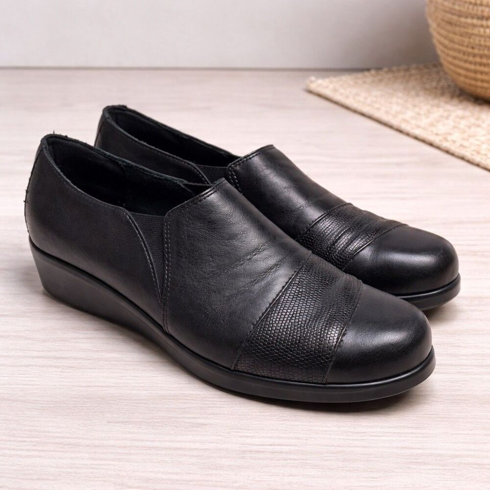 SAS Nora Womens Black Leather Slip On Loafer Wedge Size 10.5 N Orthotic Comfort